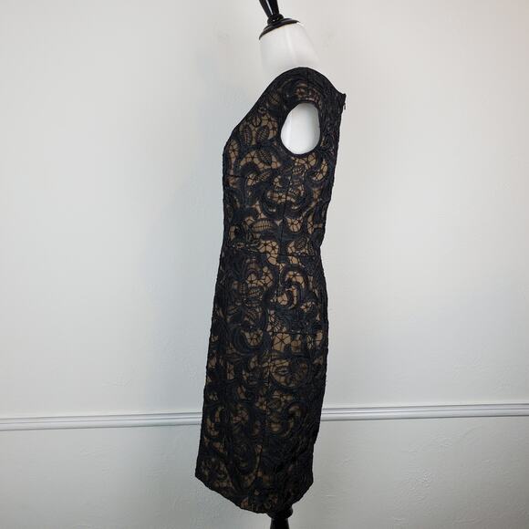 T by Tadashi Dress Lace Paisley Applique Mesh Cocktail Formal Black Tan Size 6 - Picture 7 of 13
